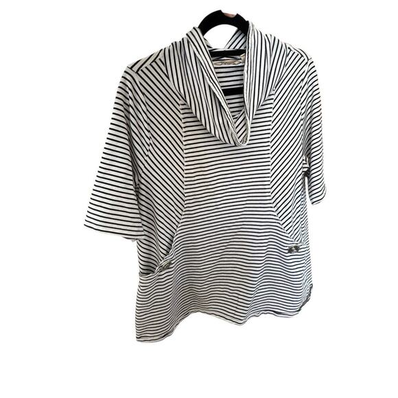 Soft Surroundings Promenade Large Tunic Striped Pockets Blk & White Coastal Prep - Picture 4 of 5